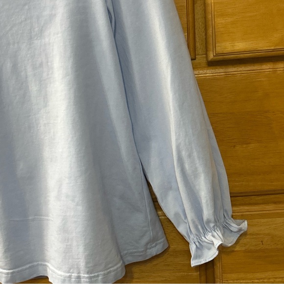 Stitchy Fish Girl’s Cotton Blend Light Blue Shirt w/Floral Ruffle Collar Size 7 - Picture 4 of 10